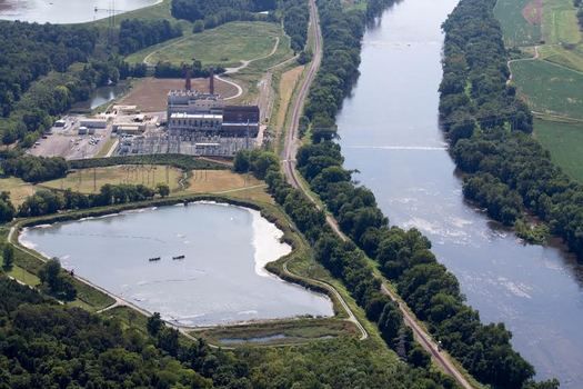 Environmentalists want utilities to move coal ash waste from sites like this one along the James River in Virginia, to safer, leech-proof landfills.