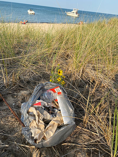 trash on beach in northwest indiana