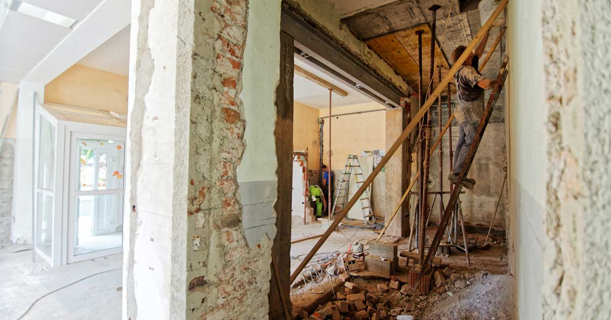 An old drycleaner property under renovation for future use as a non-drycleaning rental space