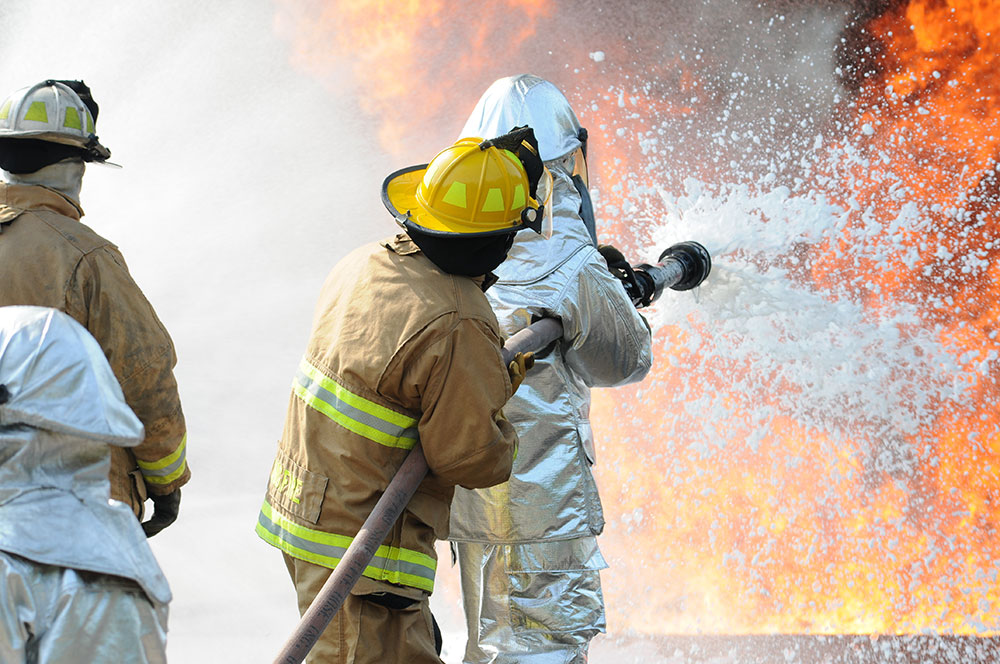 Fire crews battling fire with flame retardant foam which commonly contain PFAS