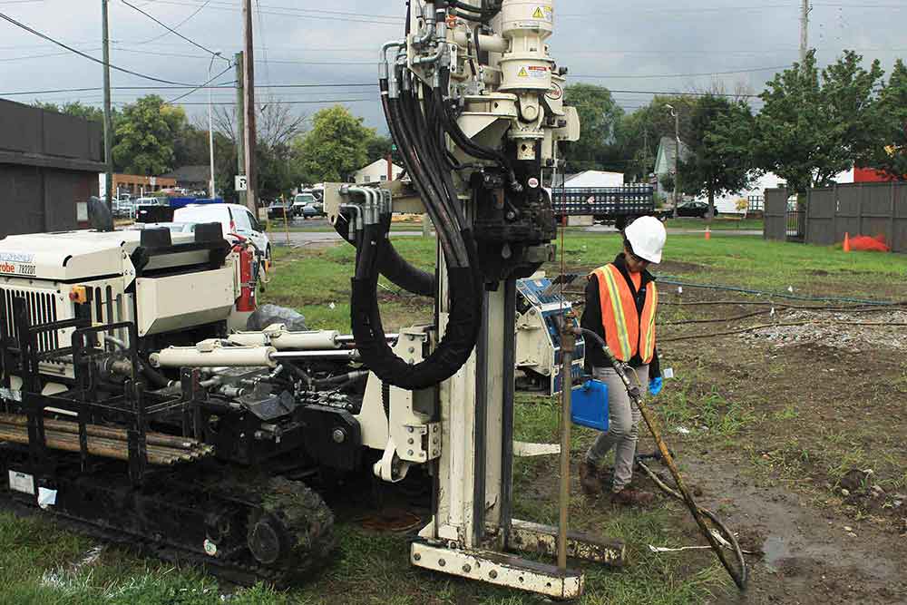 Geoprobe drill used to inject remedial chemicals into ground for in-situ remediation.